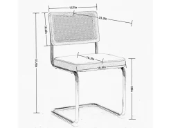 Juego de 2 sillas de comedor – Respaldos de ratán – Asientos tapizados en terciopelo – Beige