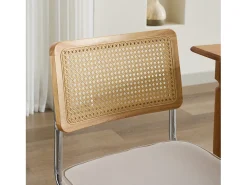Juego de 2 sillas de comedor – Respaldos de ratán – Asientos tapizados en terciopelo – Beige
