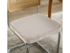 Juego de 2 sillas de comedor – Respaldos de ratán – Asientos tapizados en terciopelo – Beige
