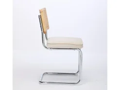 Juego de 2 sillas de comedor – Respaldos de ratán – Asientos tapizados en terciopelo – Beige