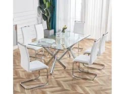 Juego de 4 sillas de comedor - estructura metálica y tapicería de polipiel - PU blanco