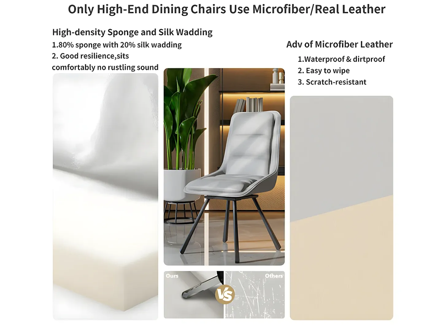 Juego de 2 sillas de comedor FATIVO - Sillón de oficina giratorio en cuero - Silla de salón escandinava acolchada - Gris