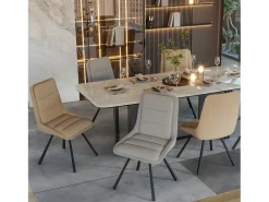 Juego de 2 sillas de comedor FATIVO - Sillón de oficina giratorio en cuero - Silla de salón escandinava acolchada - Gris
