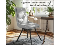Juego de 2 sillas de comedor FATIVO - Sillón de oficina giratorio en cuero - Silla de salón escandinava acolchada - Gris