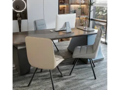 Juego de 2 sillas de comedor FATIVO - Sillón de oficina giratorio en cuero - Silla de salón escandinava acolchada - Gris