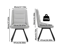 Juego de 2 sillas de comedor FATIVO - Sillón de oficina giratorio en cuero - Silla de salón escandinava acolchada - Gris