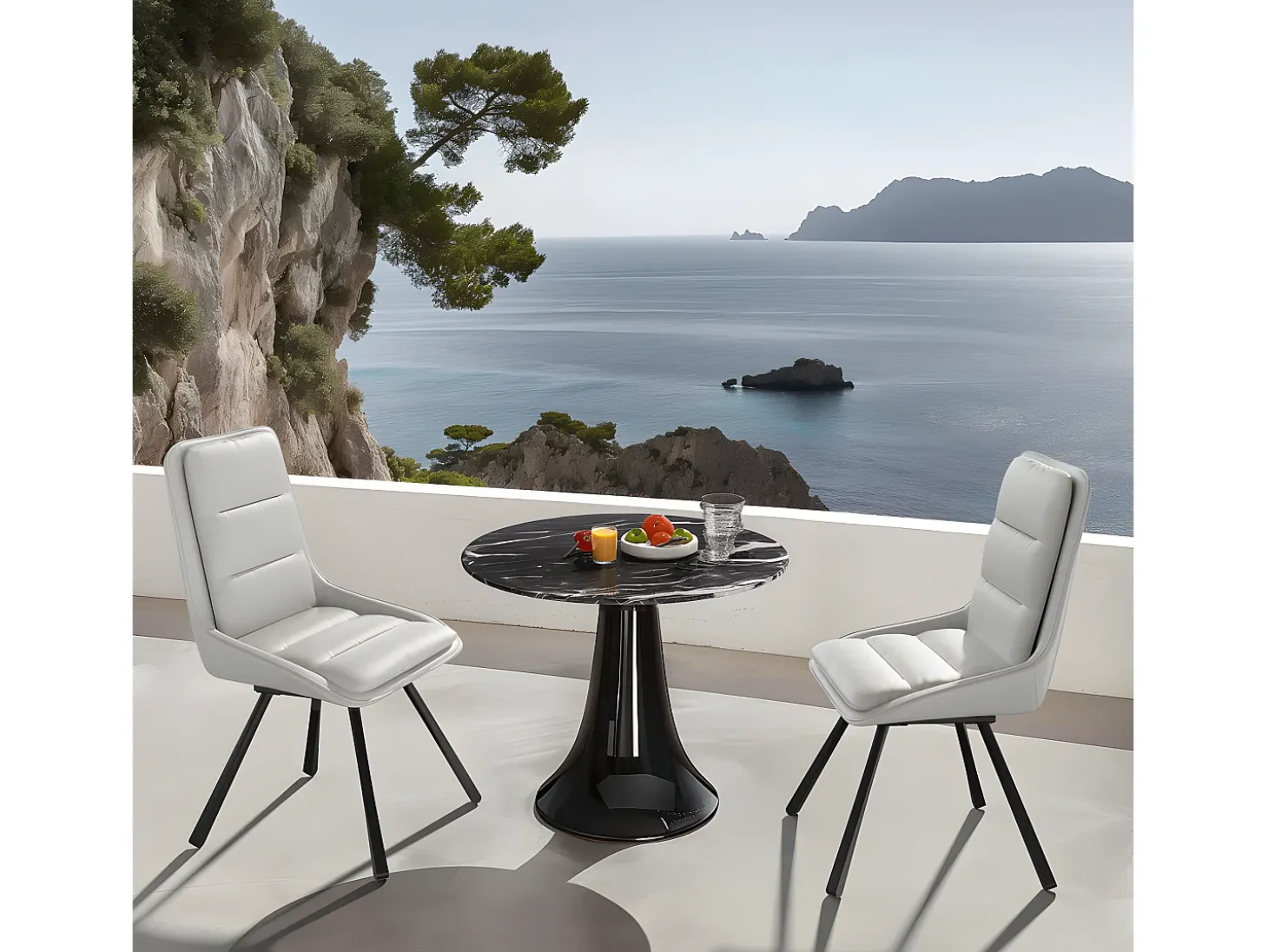 Juego de 2 sillas de comedor FATIVO - Sillón de oficina giratorio en cuero - Silla de salón escandinava acolchada - Gris
