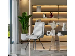 Juego de 2 sillas de comedor FATIVO - Sillón de oficina giratorio en cuero - Silla de salón escandinava acolchada - Gris