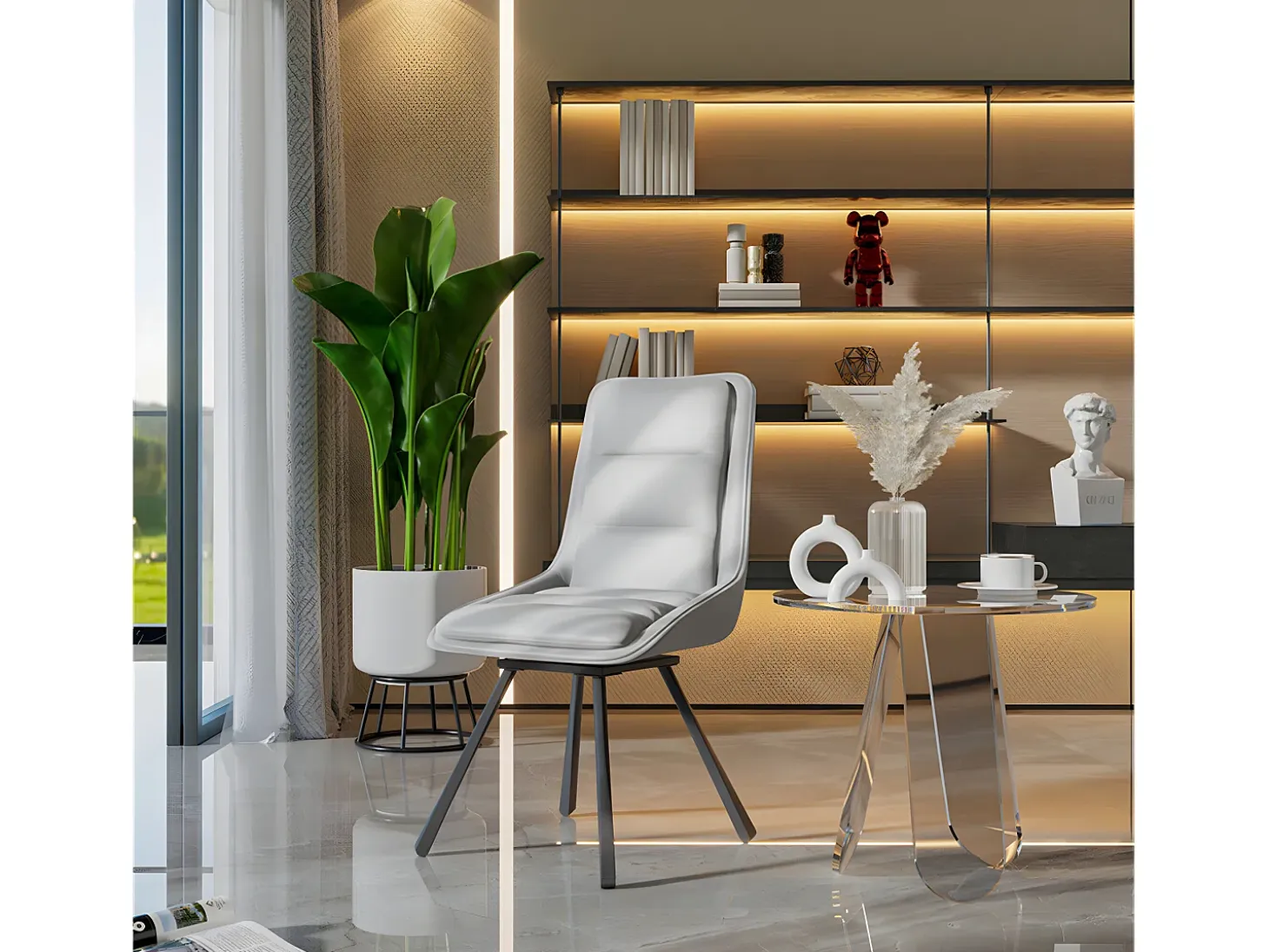 Juego de 2 sillas de comedor FATIVO - Sillón de oficina giratorio en cuero - Silla de salón escandinava acolchada - Gris