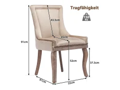Juego de 2 sillas de comedor de lujo - Terciopelo y madera maciza - Decoración con remaches - Beige