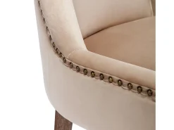 Juego de 2 sillas de comedor de lujo - Terciopelo y madera maciza - Decoración con remaches - Beige