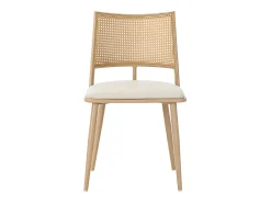 Juego de 4 sillas de comedor con cojín de piel sintética y respaldo de ratán PE - Natural