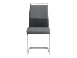Juego de 6 sillas de comedor modernas, respaldo de piel sintética y lino, respaldo alto tapizado, diseño de rayas horizontales, color gris.