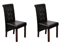 Juego de 2 sillas de comedor de piel sintética marrón