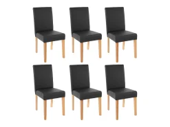 Juego de 6 sillas de comedor Littau de piel sintética, polipiel, negro mate, patas claras
