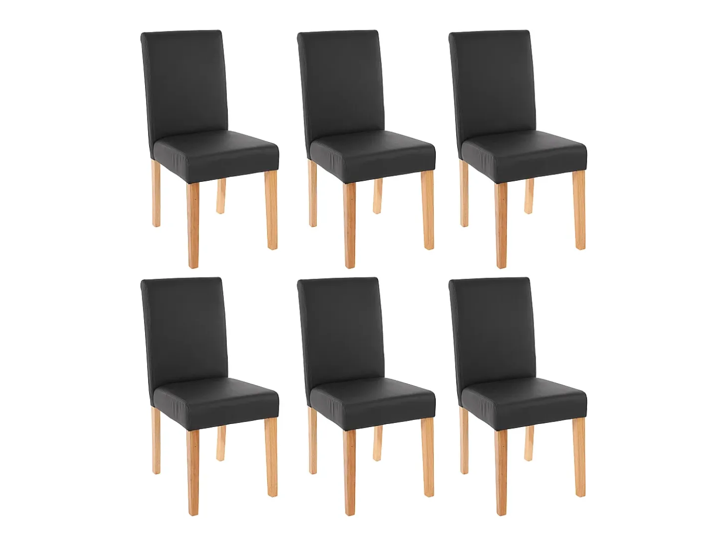 Juego de 6 sillas de comedor Littau de piel sintética, polipiel, negro mate, patas claras