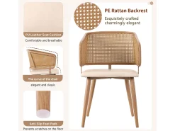 Juego de 4 sillas de comedor con respaldo de ratán y cojines de poliuretano, diseño moderno, metal, beige (47 x 51 x 79 cm)