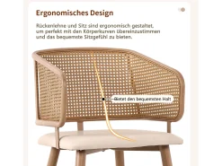 Juego de 4 sillas de comedor con respaldo de ratán y cojines de poliuretano, diseño moderno, metal, beige (47 x 51 x 79 cm)