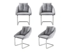 Juego de 4 sillas de comedor - terciopelo gris - Sillas con respaldo acolchado y patas arqueadas plateadas