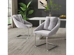 Juego de 4 sillas de comedor - terciopelo gris - Sillas con respaldo acolchado y patas arqueadas plateadas