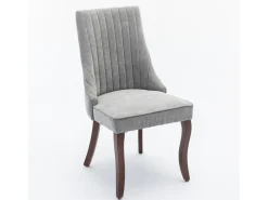 Juego de 2 sillas de comedor - Sillas con patas curvas de madera maciza y respaldo tapizado - chenilla gris