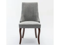 Juego de 2 sillas de comedor - Sillas con patas curvas de madera maciza y respaldo tapizado - chenilla gris
