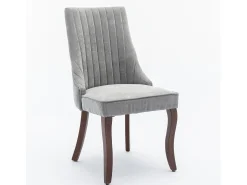 Juego de 2 sillas de comedor - Sillas con patas curvas de madera maciza y respaldo tapizado - chenilla gris
