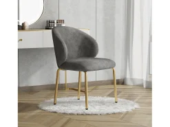 Juego de 2 sillas de comedor - 47,5 x 56 x 74 cm - Silla de tocador - Patas doradas - Chenilla - Gris