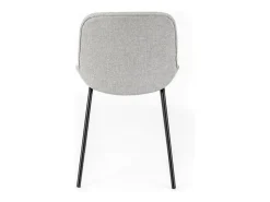 Juego de 4 sillas de comedor "Sami" de tela gris claro con elegantes patas modernas de metal pintado.