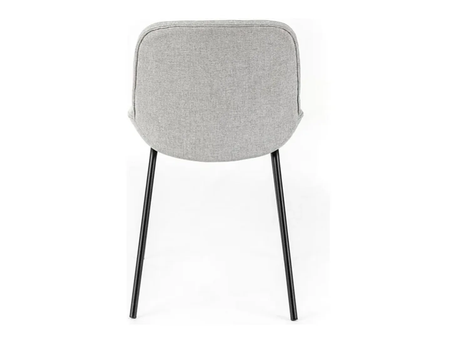 Juego de 4 sillas de comedor "Sami" de tela gris claro con elegantes patas modernas de metal pintado.