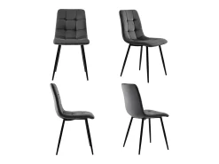 Juego de 4 sillas de comedor con respaldo, estructura de metal, gris, terciopelo