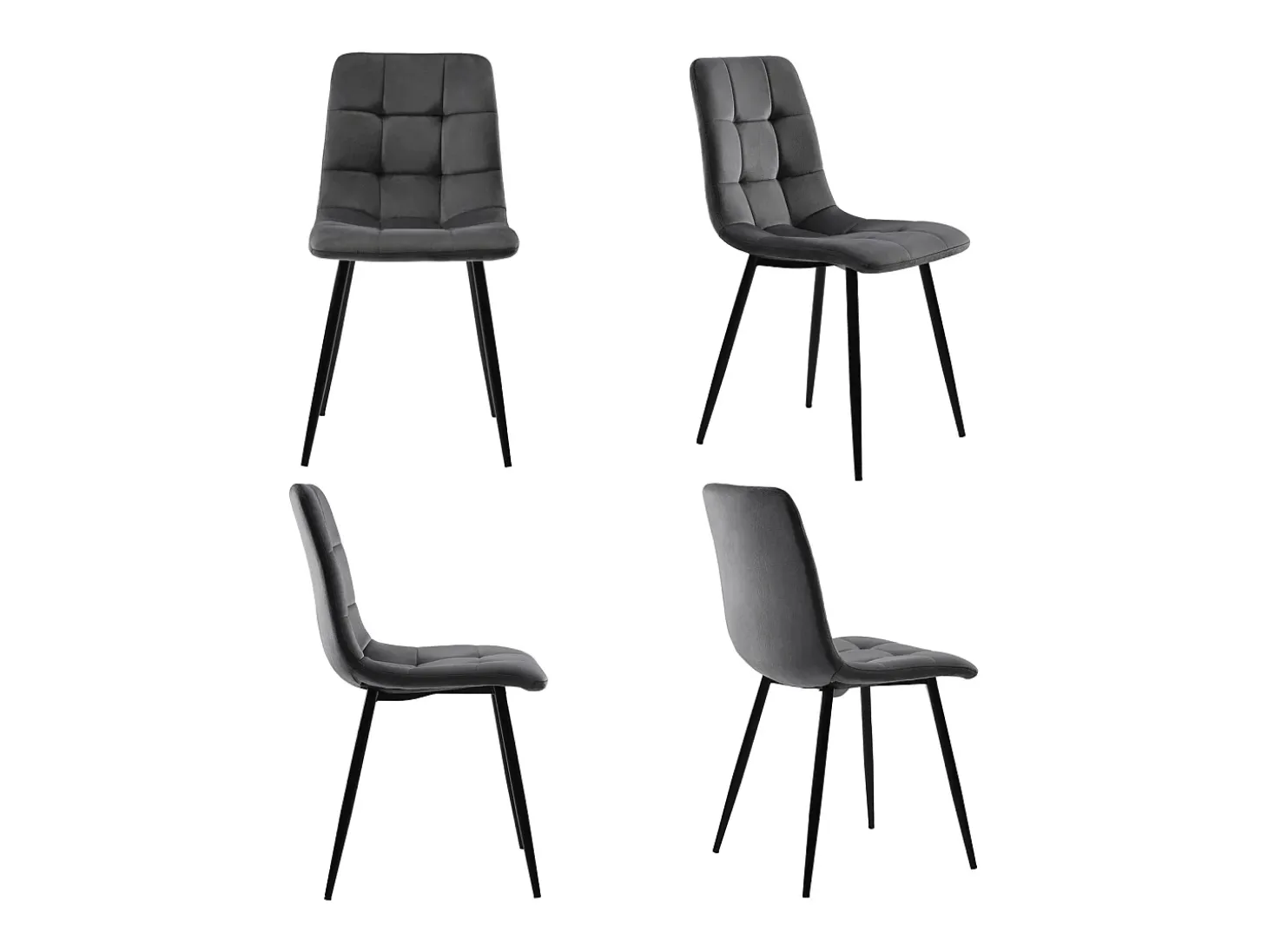Juego de 4 sillas de comedor con respaldo, estructura de metal, gris, terciopelo