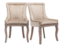 Juego de 4 sillas de comedor - asientos tapizados adornados con tachuelas decorativas y patas de madera maciza - terciopelo beige