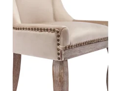 Juego de 4 sillas de comedor - asientos tapizados adornados con tachuelas decorativas y patas de madera maciza - terciopelo beige