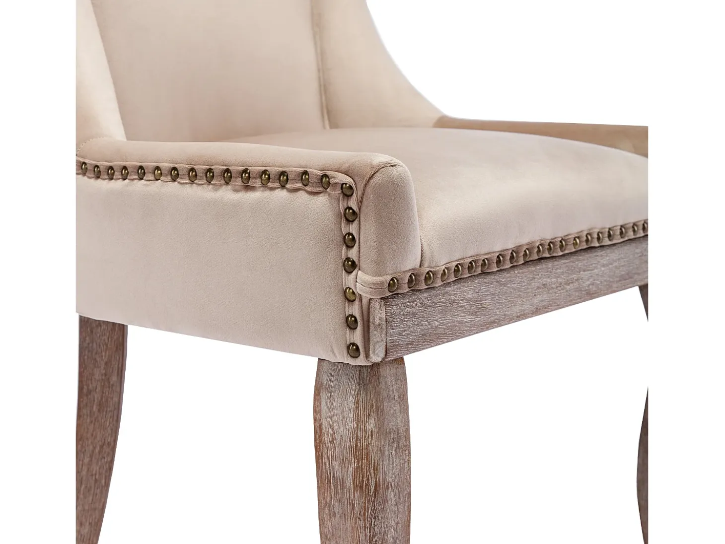 Juego de 4 sillas de comedor - asientos tapizados adornados con tachuelas decorativas y patas de madera maciza - terciopelo beige