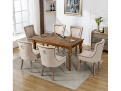 Juego de 4 sillas de comedor - asientos tapizados adornados con tachuelas decorativas y patas de madera maciza - terciopelo beige