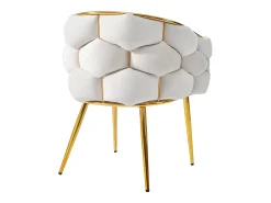 Juego de 4 sillas de comedor en terciopelo beige con respaldo acolchado y estructura de metal dorado
