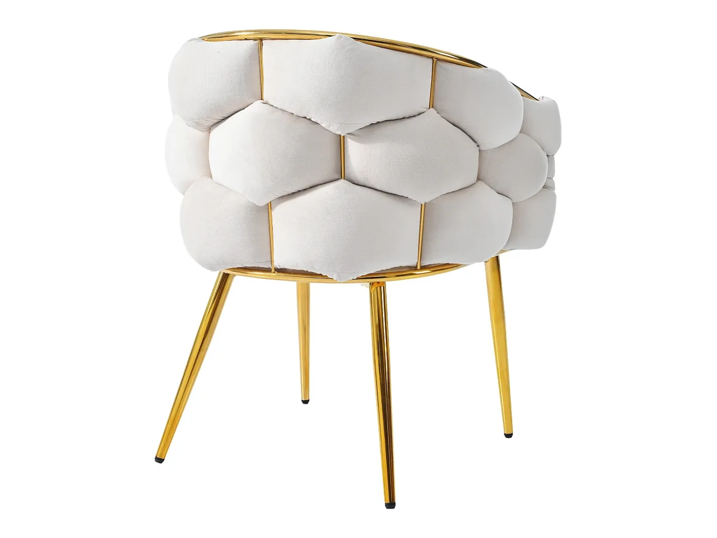 Juego de 4 sillas de comedor en terciopelo beige con respaldo acolchado y estructura de metal dorado