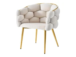 Juego de 4 sillas de comedor en terciopelo beige con respaldo acolchado y estructura de metal dorado