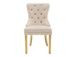 Juego de 4 sillas de comedor - Silla tapizada con tachuelas decorativas y patas de metal dorado - terciopelo beige