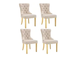 Juego de 4 sillas de comedor - Silla tapizada con tachuelas decorativas y patas de metal dorado - terciopelo beige