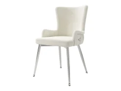 Juego de 2 sillas de comedor en terciopelo beige con respaldo tapizado y patas plateadas, para sala y dormitorio