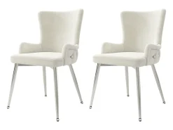 Juego de 2 sillas de comedor en terciopelo beige con respaldo tapizado y patas plateadas, para sala y dormitorio