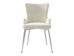 Juego de 2 sillas de comedor en terciopelo beige con respaldo tapizado y patas plateadas, para sala y dormitorio