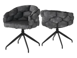 Juego de 2 sillas de comedor giratorias - 61 x 59 x 77,5 cm - Patas de terciopelo y metal - Gris