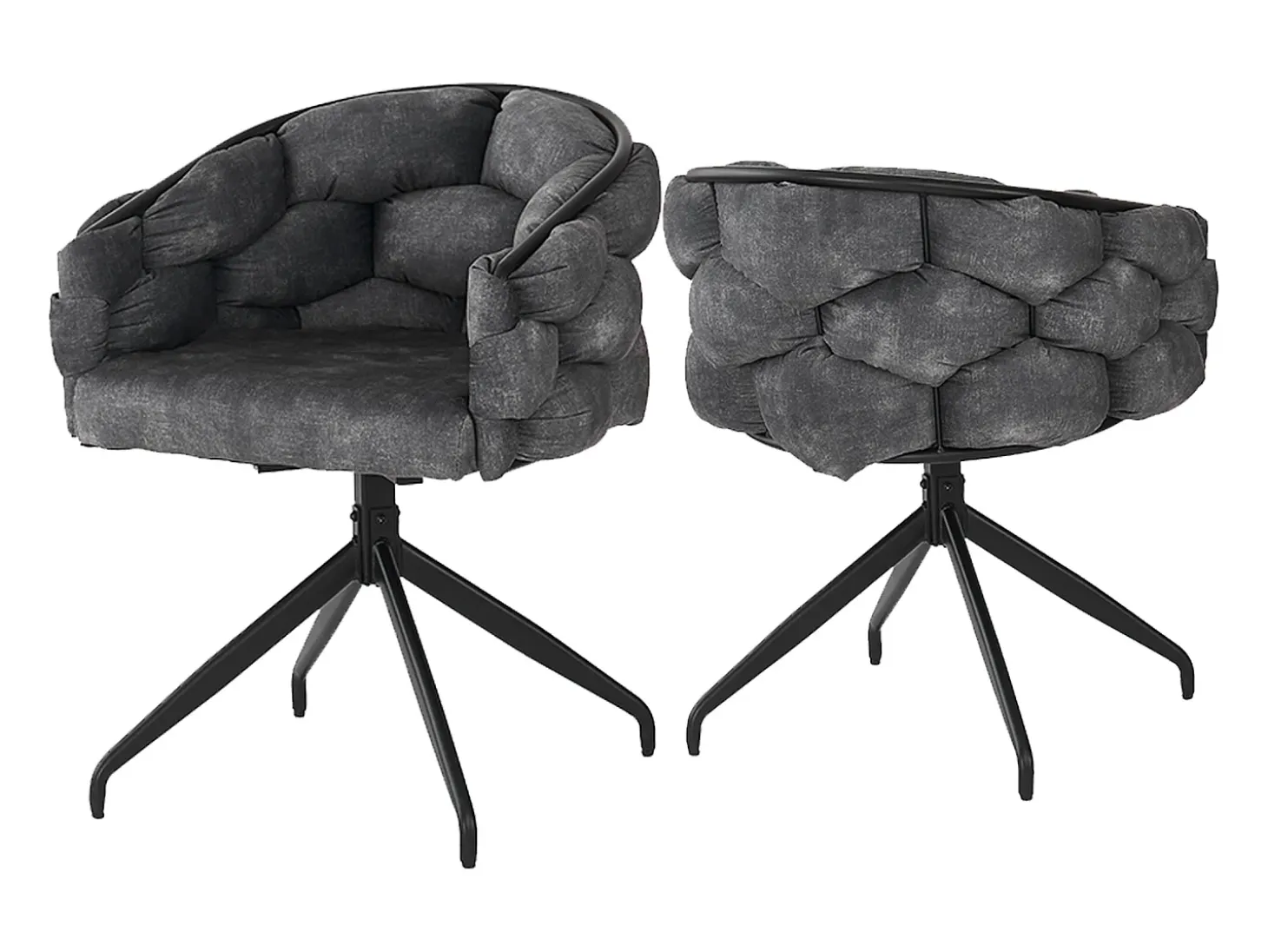 Juego de 2 sillas de comedor giratorias - 61 x 59 x 77,5 cm - Patas de terciopelo y metal - Gris