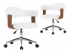 Juego de 2 Sillas de comedor giratorias madera curvada cuero blanco ES694072