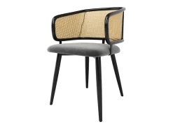 Juego de 6 sillas de comedor de ratán con respaldo - 51 x 47 x 79 cm - Hierro, piel sintética, terciopelo - Estilo moderno - Gris