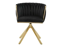 Juego de 2 sillas de comedor de terciopelo negro con función giratoria y patas de metal dorado