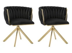 Juego de 2 sillas de comedor de terciopelo negro con función giratoria y patas de metal dorado